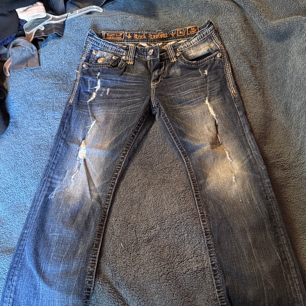 Rock Revival Women’s Distressed Boot Cut Jeans - Dark Blue